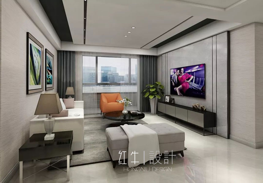 南京保利國際社區（qū）142平米現代簡約風格裝修03客廳_水印