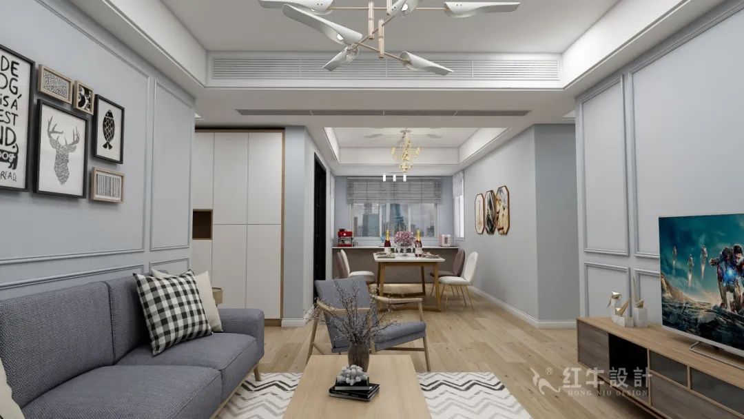 張桐瑋_紅牛設計--電建洺（míng）悅府130㎡北歐風格07效果圖欣賞_客餐廳（tīng）