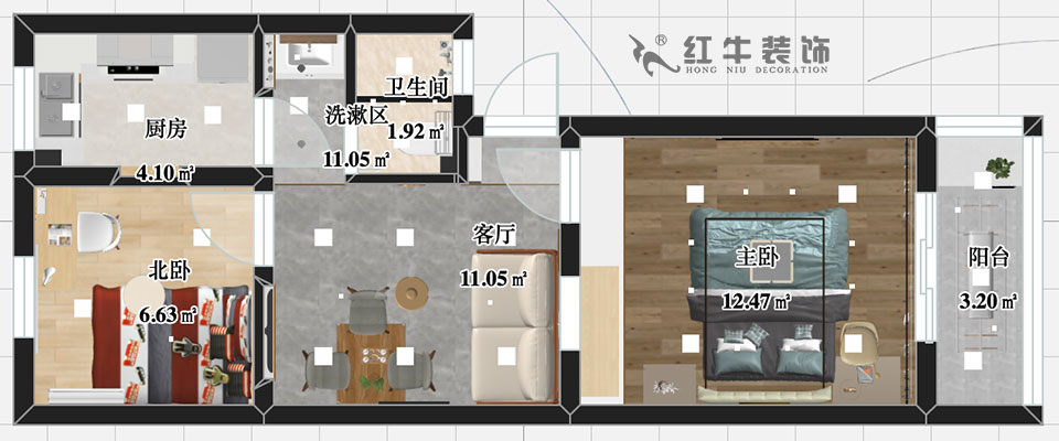 張智猿_濱江花園西園（yuán）25-2-602-52㎡-現代（dài）簡（jiǎn）約風格_2室1廳1衛（老房裝修）_定製家￥80749_全包8
