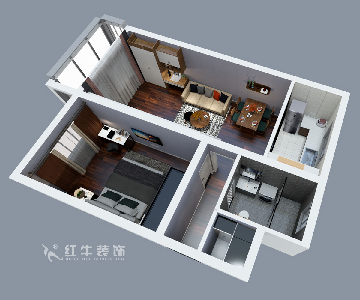 劉曉芳｜長白街2號（hào）1-506-64㎡-現代風格｜2室（shì）2廳1衛｜老房裝修｜定製（zhì）家￥105600｜全包10