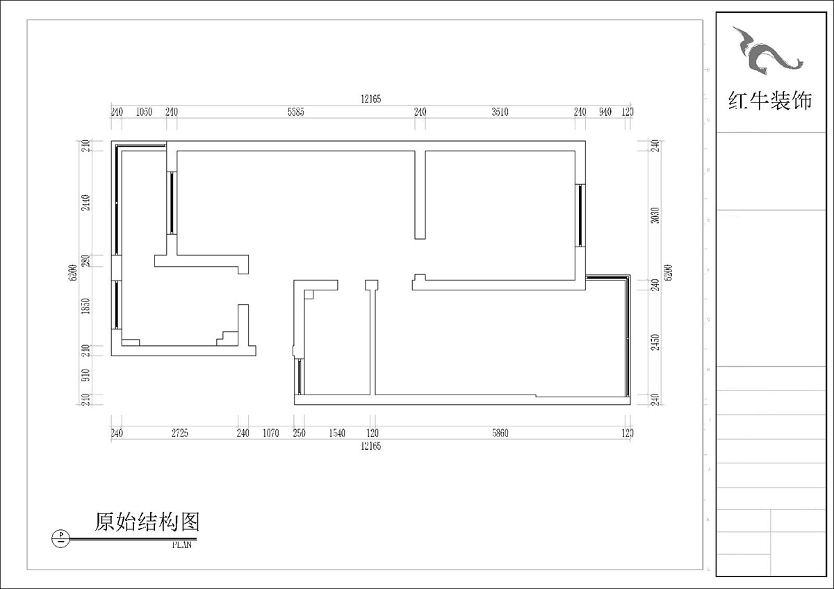 張桐瑋｜四方新村七村2-405-85㎡-現代簡約風格（gé）｜3室（shì）1廳1衛｜毛坯裝（zhuāng）修｜定製家｜全包10萬｜00_01原始結構圖