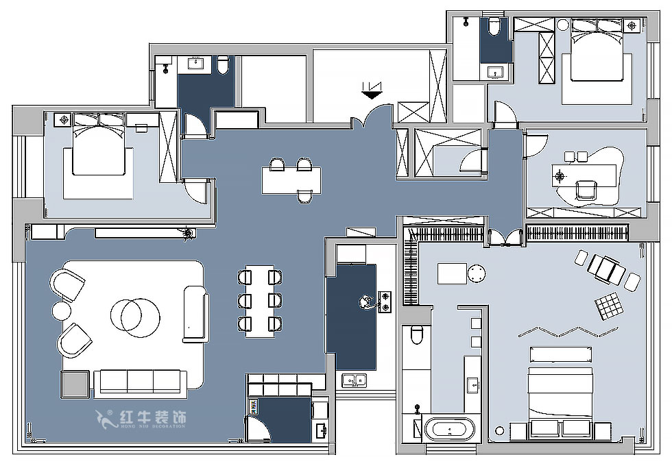 【實景案例】朱明琪｜天鵝堡花園-280㎡-現代輕奢風格｜3室2廳2衛（wèi）｜精裝修（xiū）改造｜改造家｜全包30萬｜00_02平麵布置圖