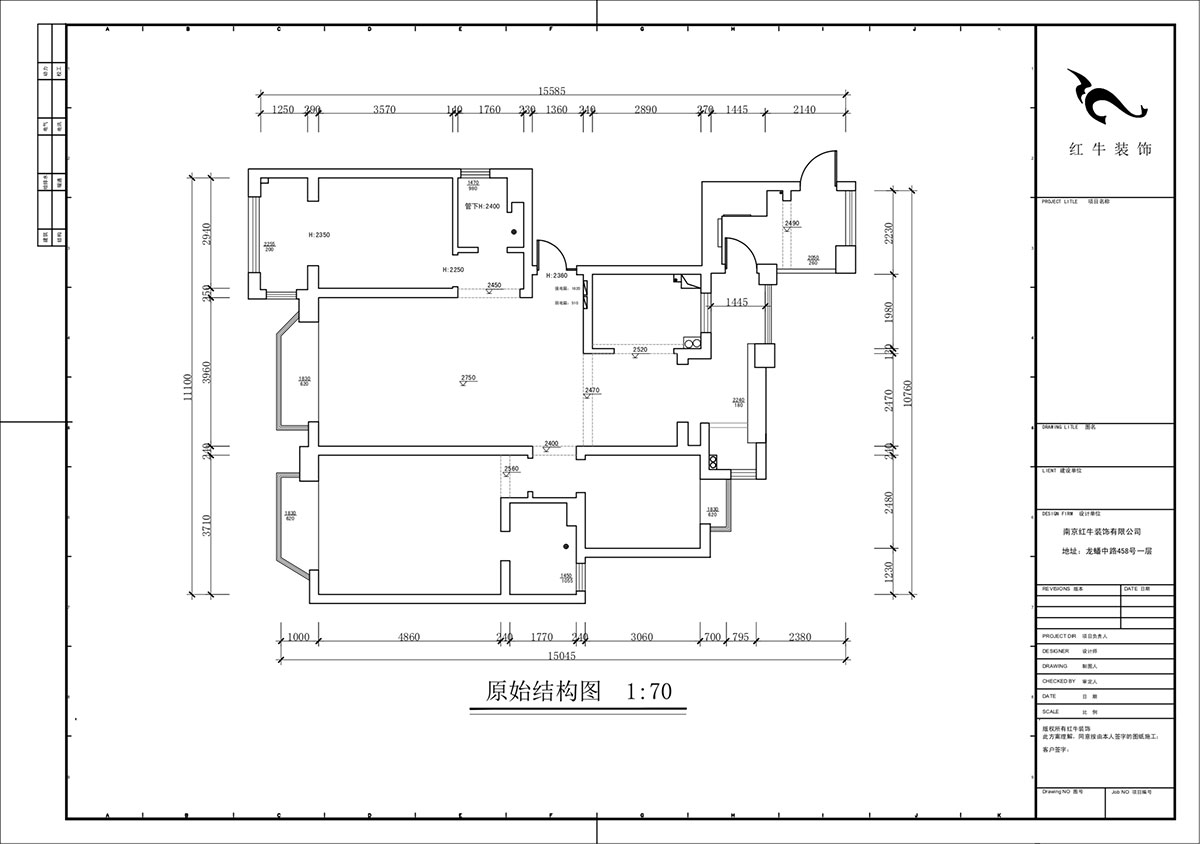 蔣琛｜禦江金城11-3-2206-140㎡-法式奶油風格｜3室2廳2衛｜新房裝修（xiū）｜定製家｜全包23萬｜00_01原始結構圖